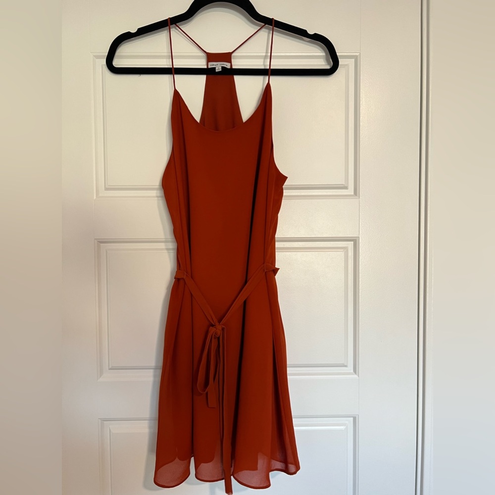 Burnt Orange Naked Zebra Racer Back Waist Tie Mini Slip Dress - Small